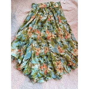 O'Neill Marnie Tropical Floral Maxi Skirt Blue Palm Tree Tiered Womens Small